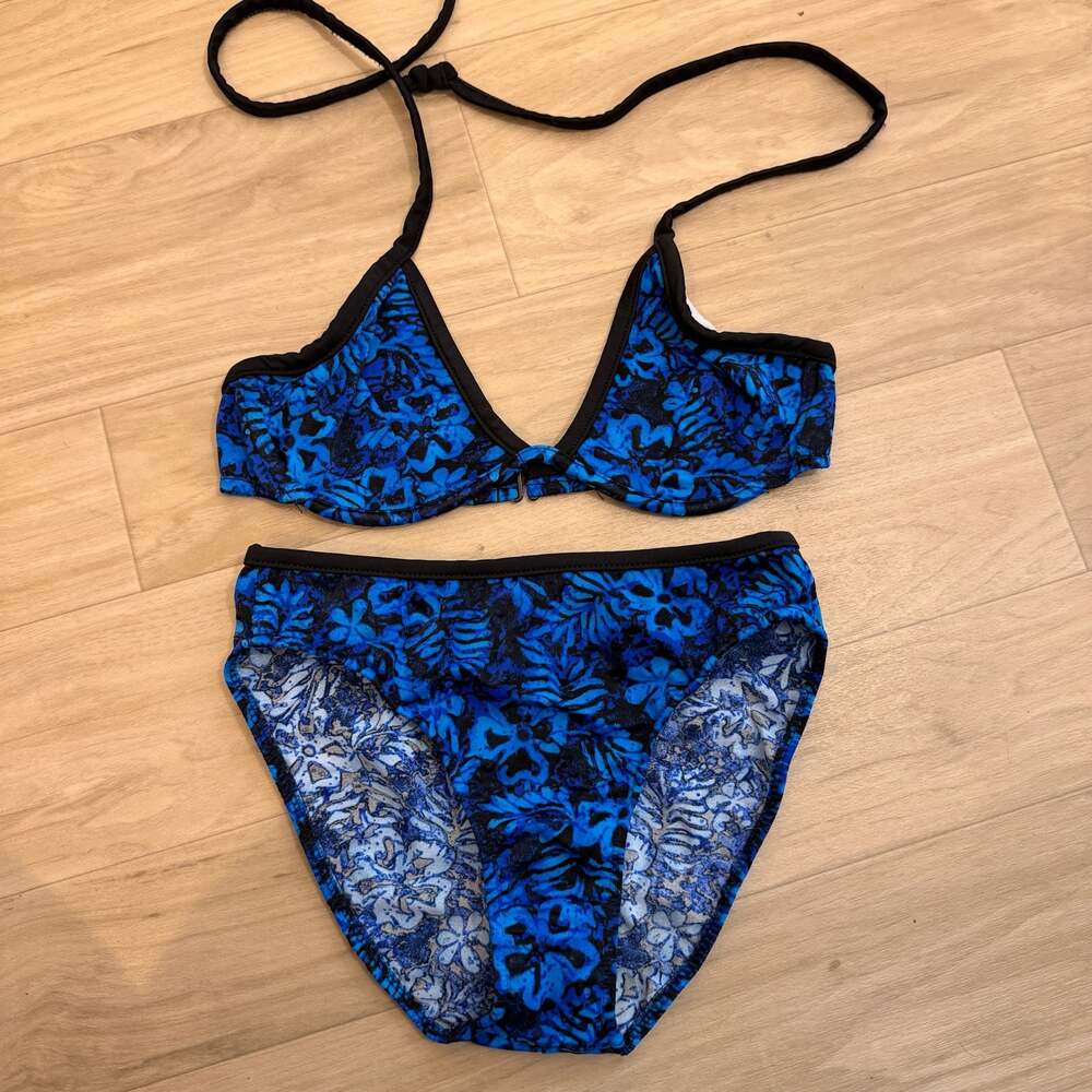 Vintage Venus Swimwear Blue Floral Pattern Bikini Set